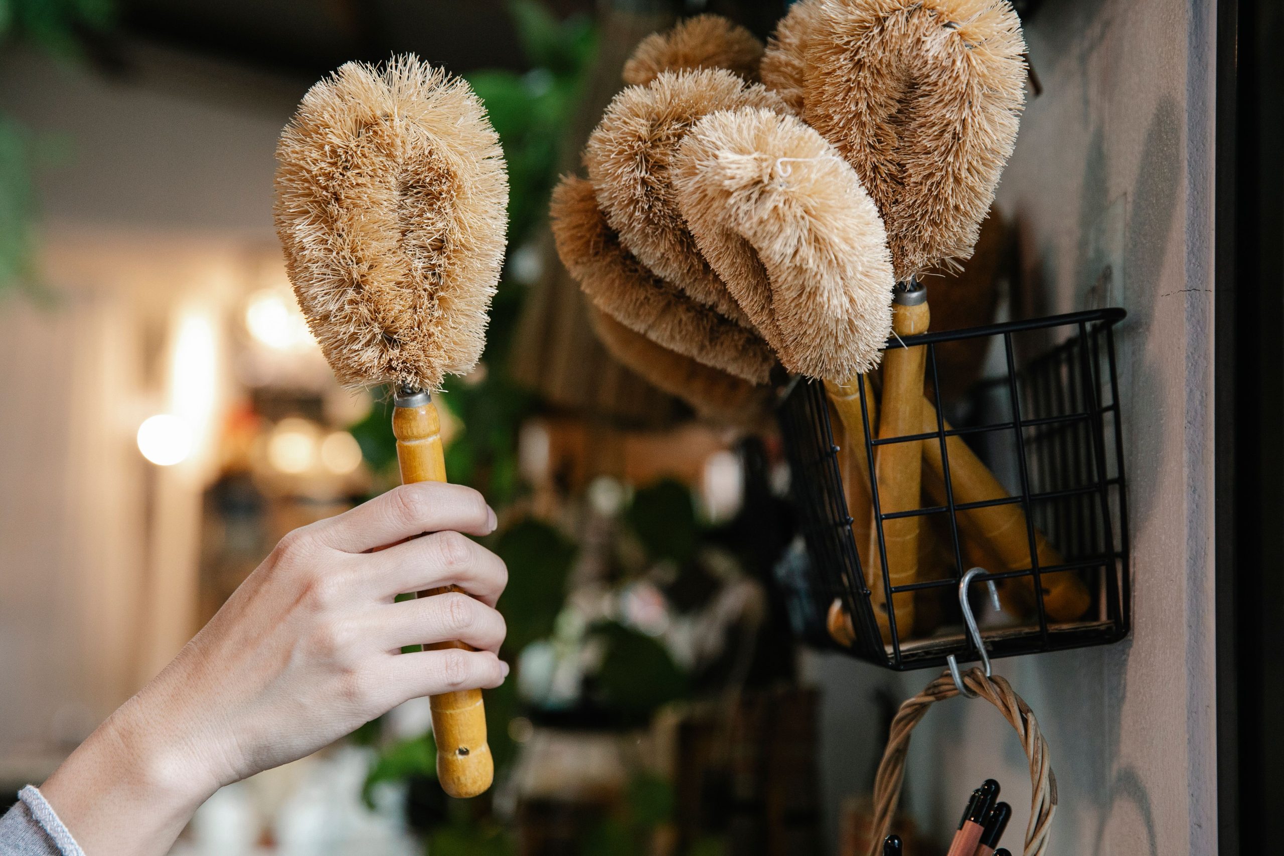 Main sélectionnant brosses écologiques panier intérieur
